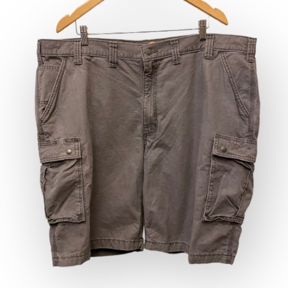 Carhartt 46 Mens Cargo Shorts Gray Canvas Relaxed Fit Snap Pocket Closures